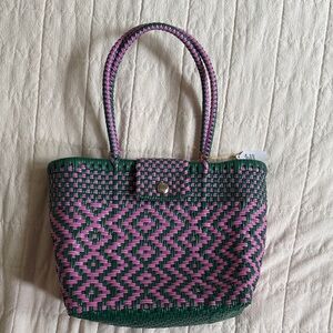 Woven Pink and Green Tote Bag made in Mexico